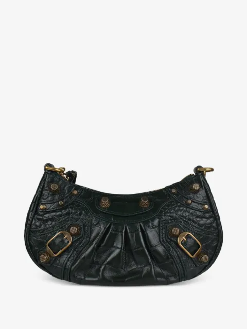 crocodile-embossed cagole leather shoulder bag