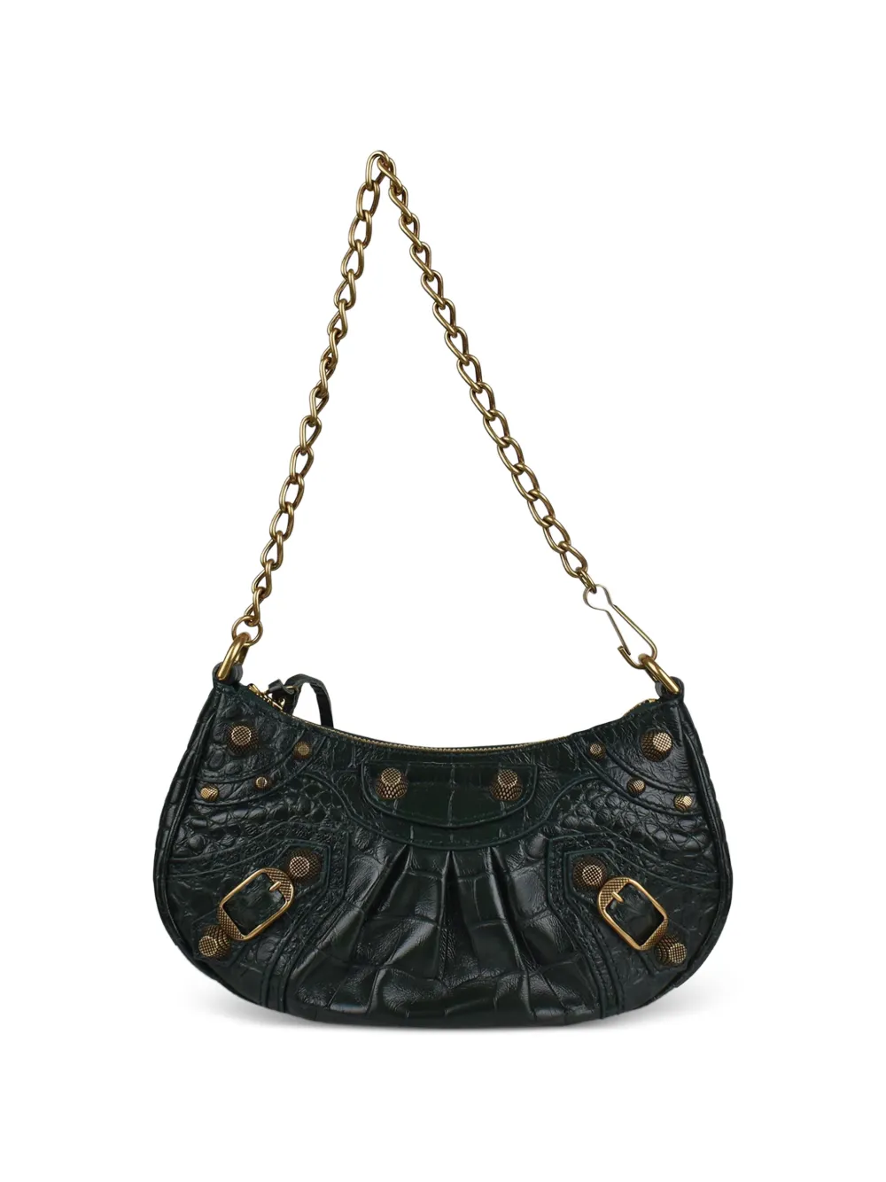Balenciaga Leren schoudertas met krokodillen-reliëf Groen