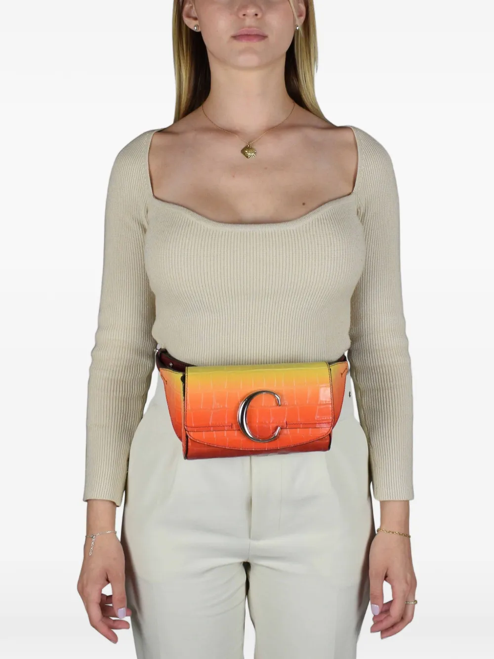 Chloé Crocodile Embossed Belt Bag In Black