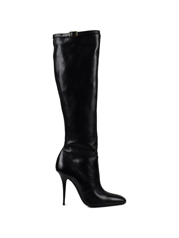 Saint Laurent Buckle Pointed Boots in Black
