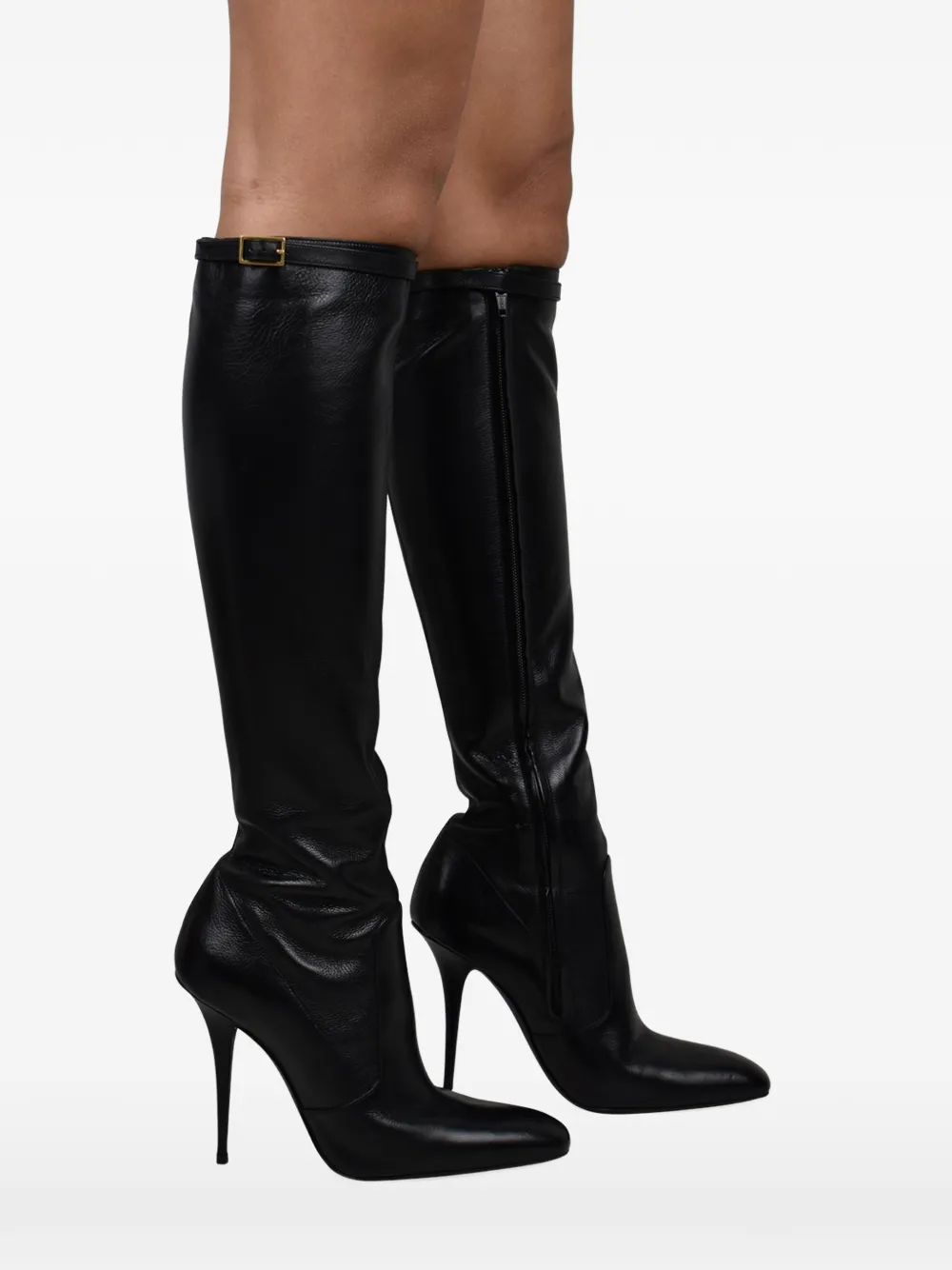 Saint Laurent Laarzen met gesp en puntige neus Zwart