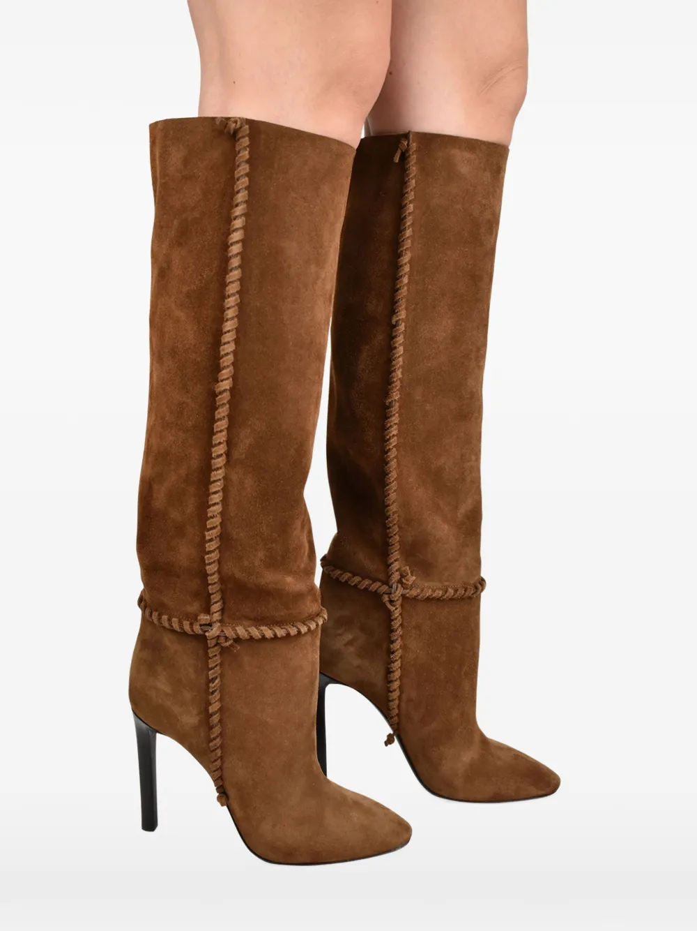 Saint Laurent Mica laarzen met gevlochten afwerking Bruin