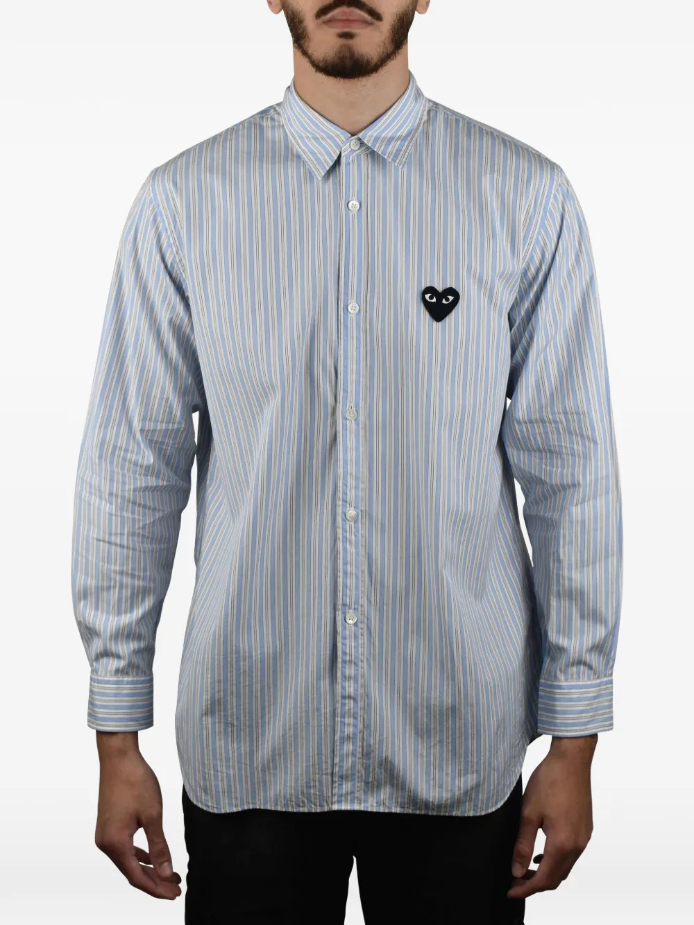 Comme des Garçons Homme Gestreept overhemd met geborduurd hart Blauw