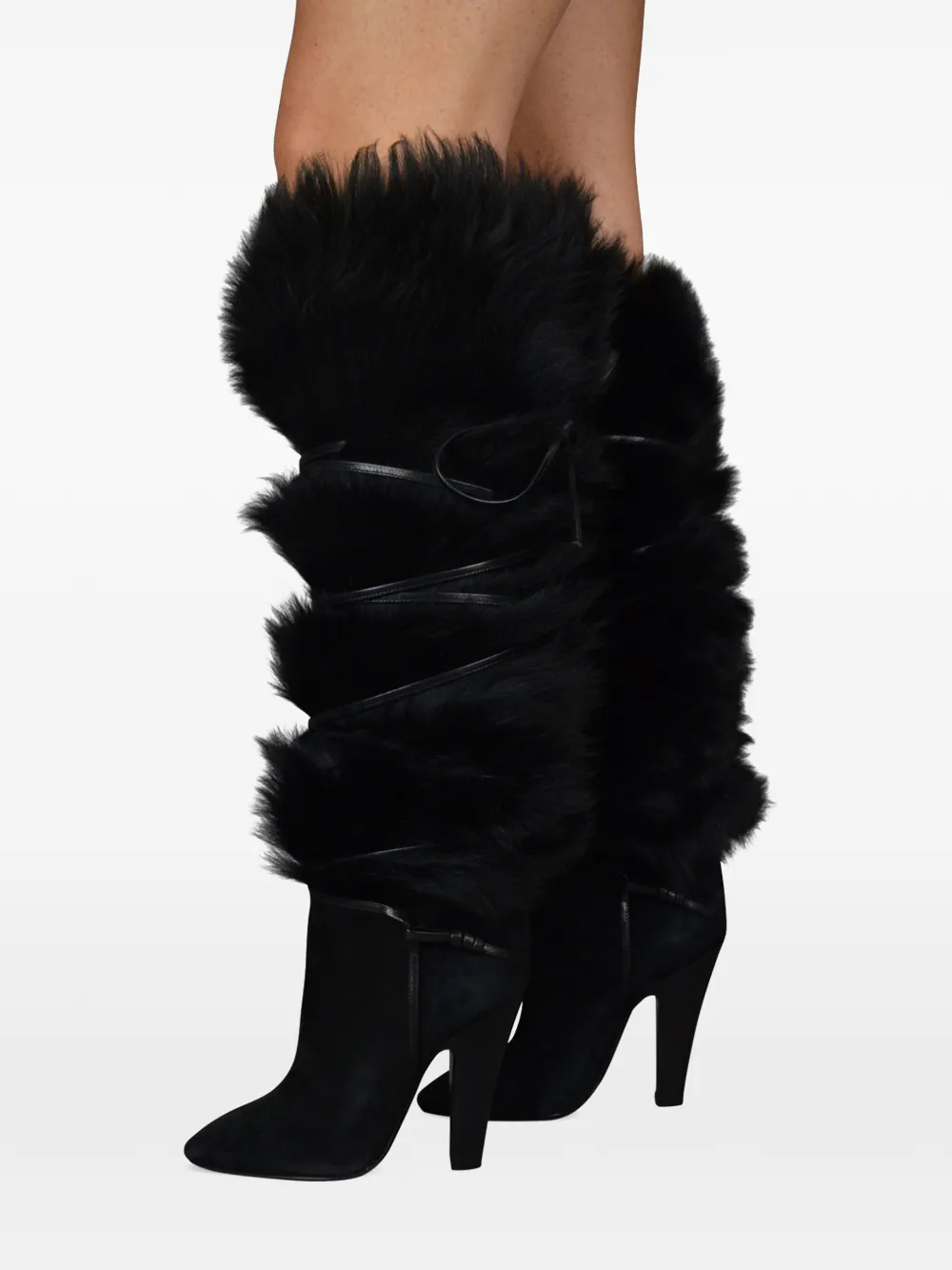 Saint Laurent Jokull veterlaarzen met imitatiebont Zwart