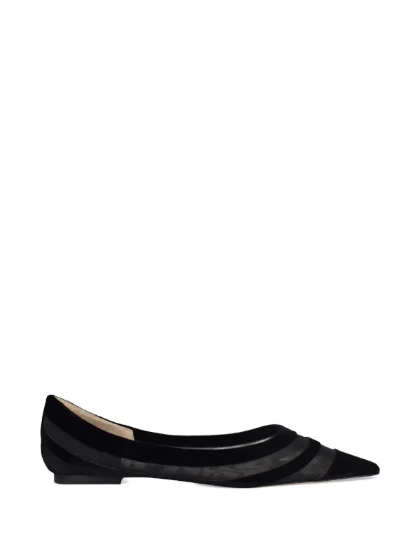 Jimmy Choo Fishnet Pointed Toe Ballerinas in White