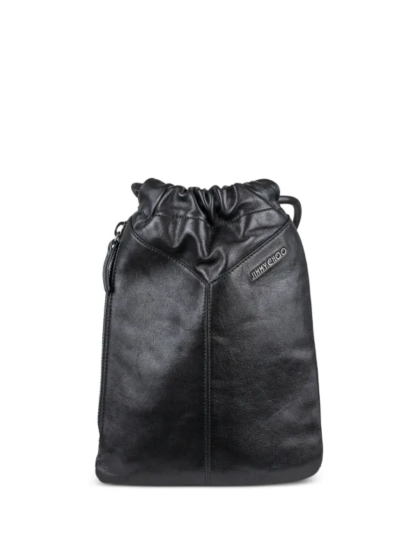 Jimmy Choo Logo Leather Shoulder Bag in Black
