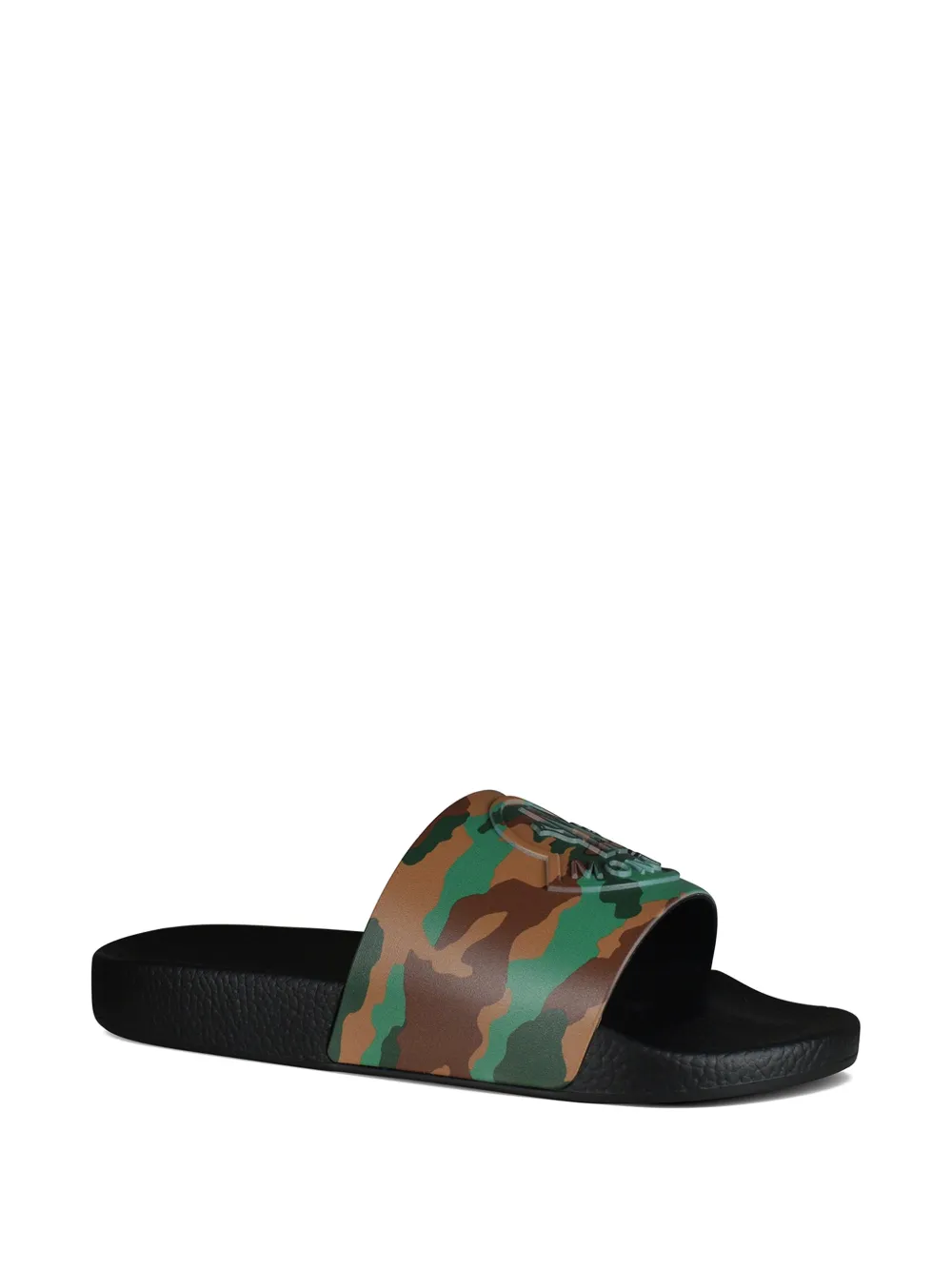 Moncler Basile slippers met camouflageprint en logo reliëf Groen