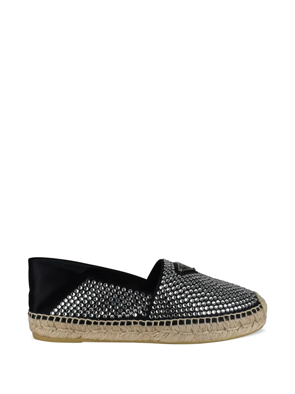 Prada Crystal-embellished Metal-logo Espadrilles In Black