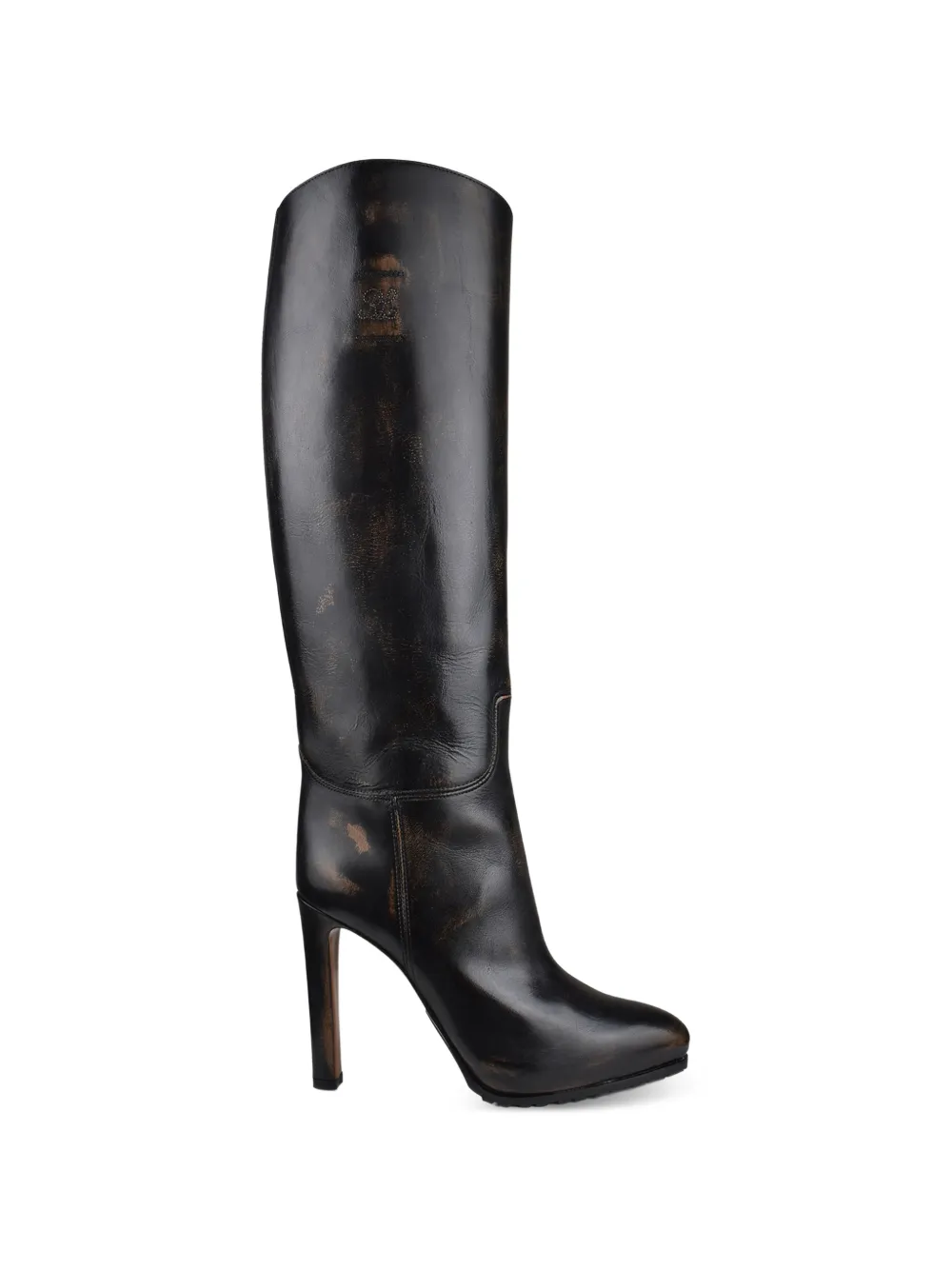 Ralph Lauren Monogrammed Almond Leather Boots In Multi