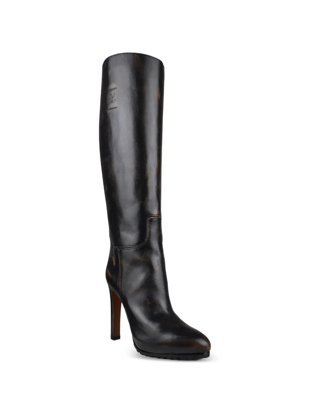 Lauren Ralph Lauren Leren laarzen met monogram Zwart