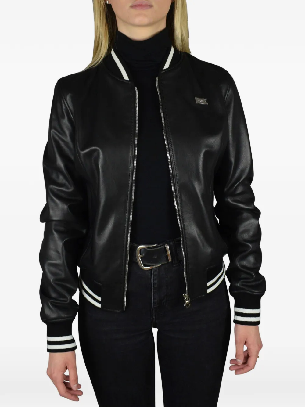Philipp Plein Bomberjack met logodetail Zwart