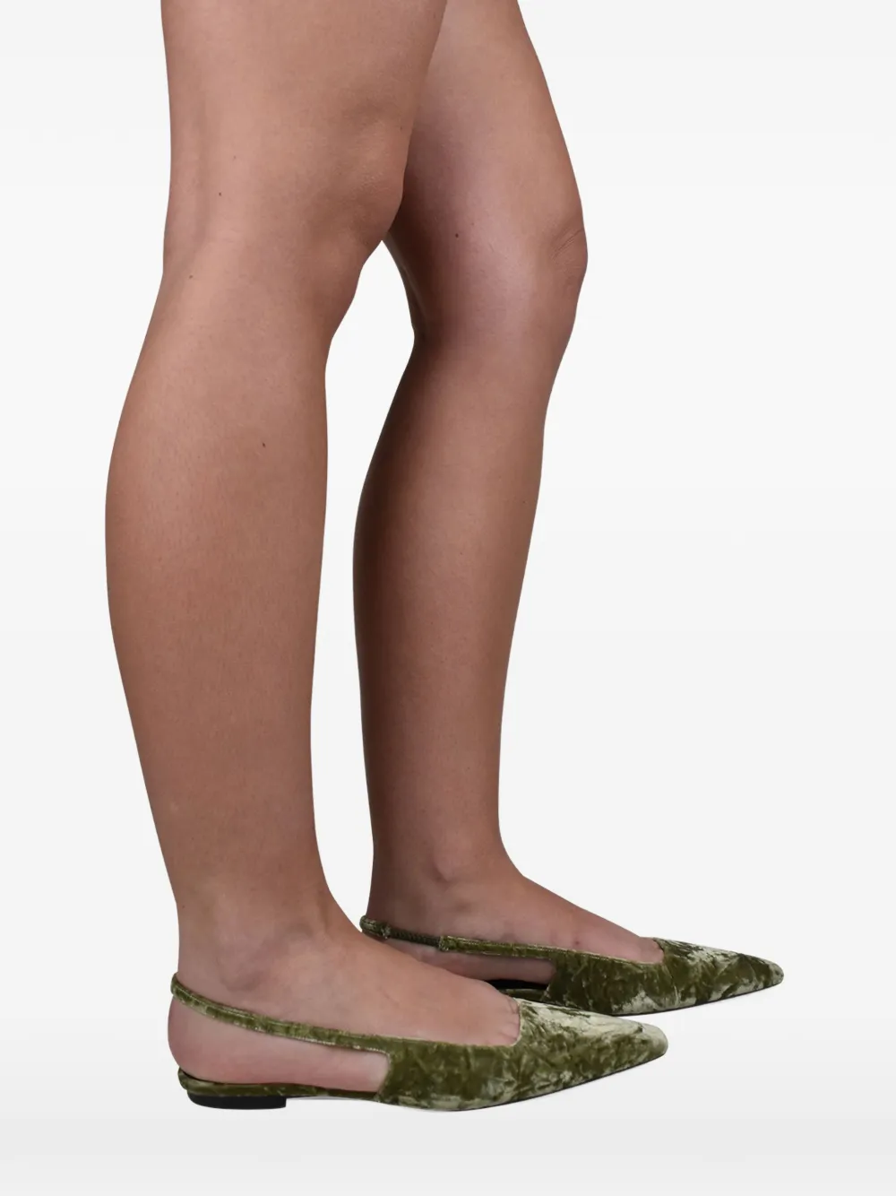 Saint Laurent Square-toe Velvet Ballet Flats In Green