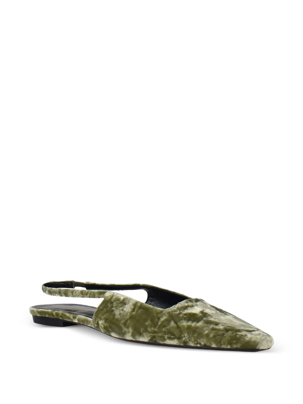 Saint Laurent Square-toe Velvet Ballet Flats In Green
