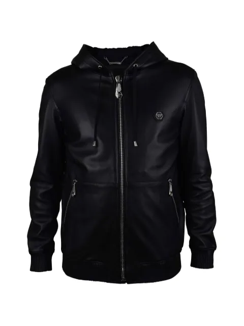 Philipp Plein chamarra de piel con capucha