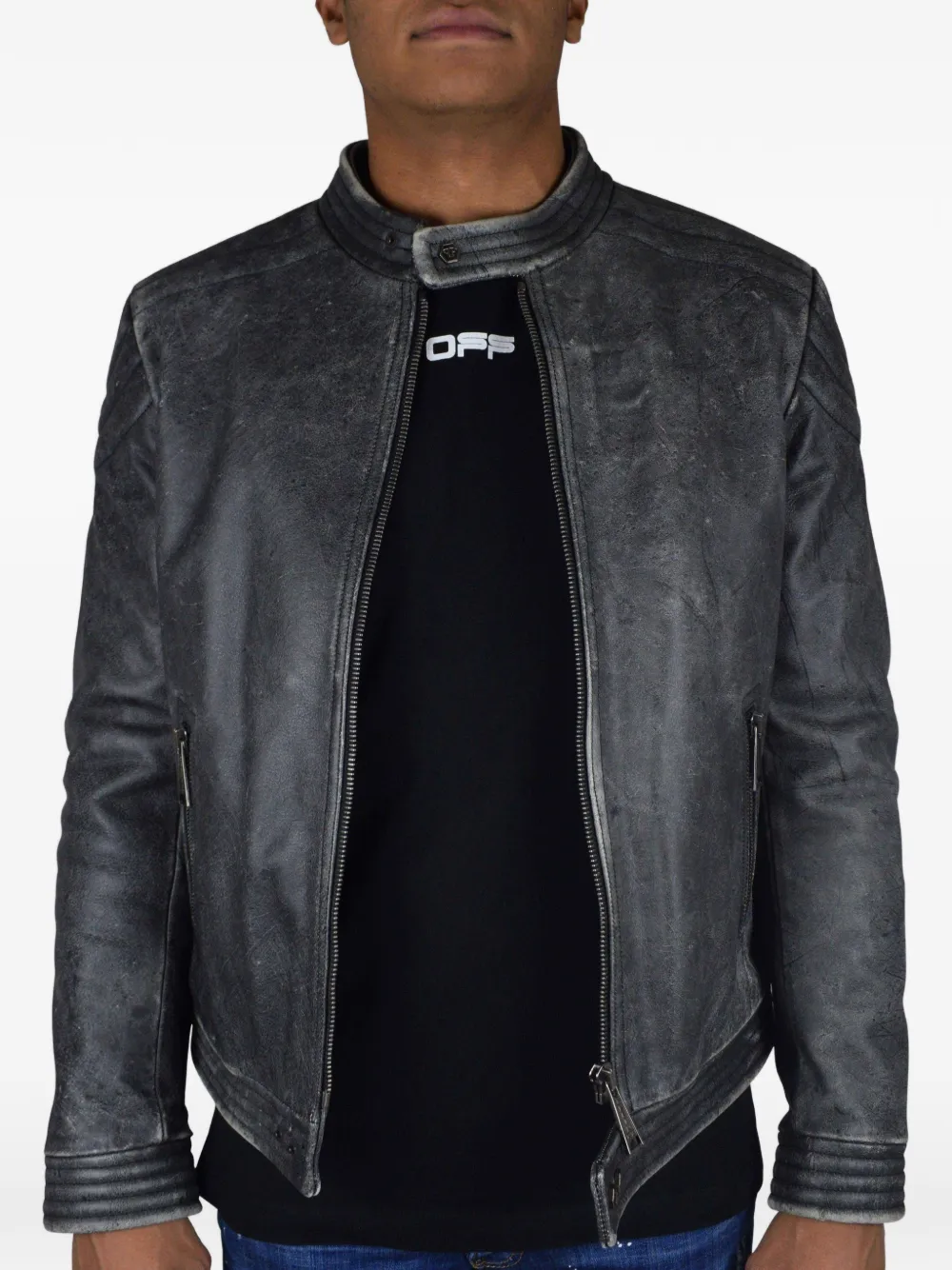 Philipp Plein Bikerjack met stiksels Grijs