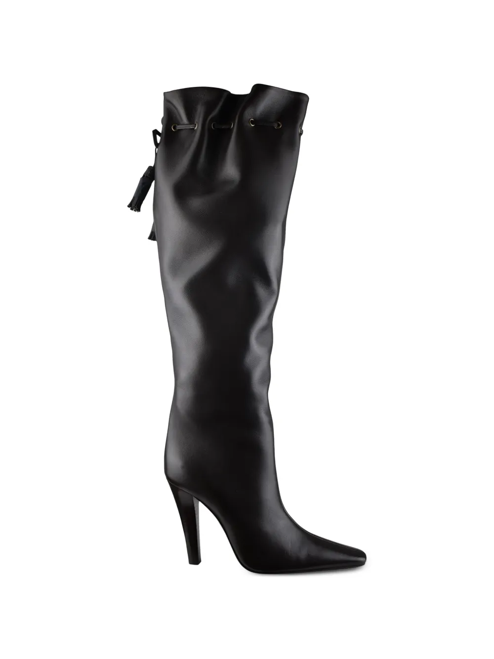 Saint Laurent Kniehohe Stiefel mit Raffungen - Schwarz
