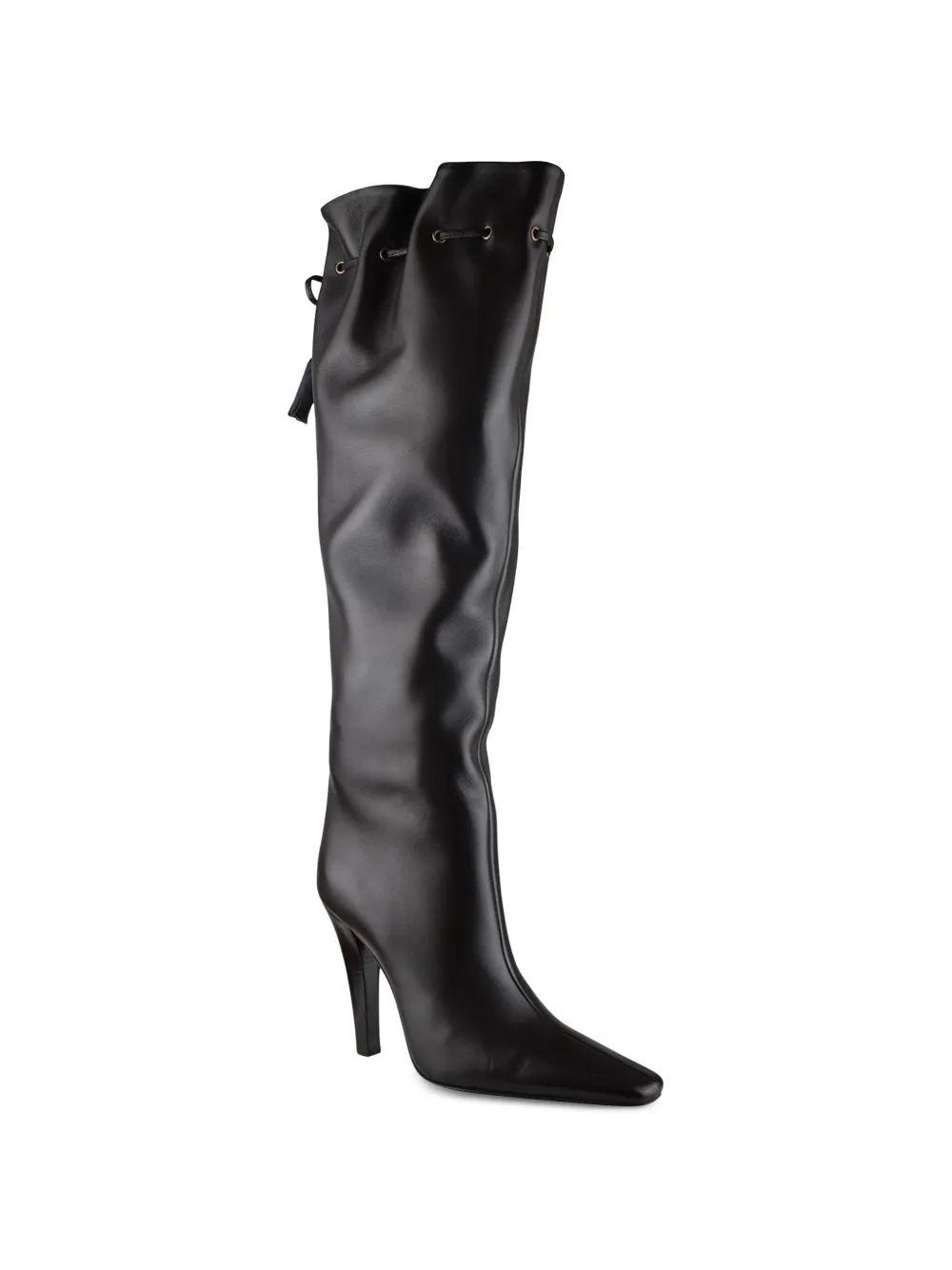 Saint Laurent Gesmockte knielaarzen met puntige neus Zwart