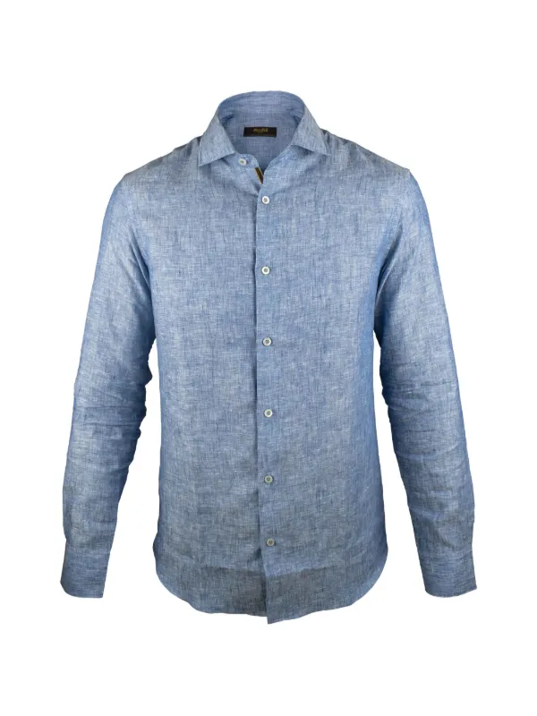 Moorer Long-sleeve Mother-of-pearl Button Shirt in Blue