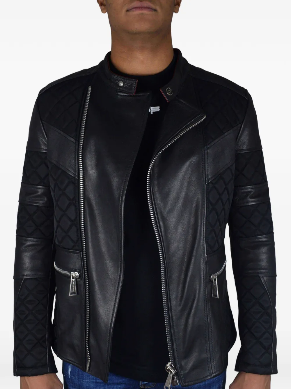 Philipp Plein Leren bikerjack Zwart
