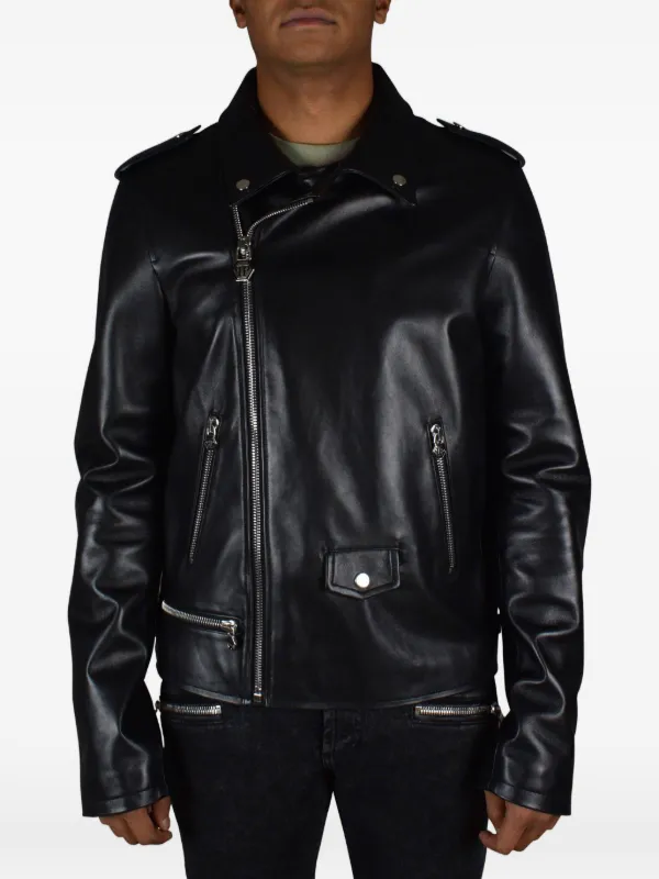 Philipp Plein レザー ライダースジャケット | ブラック | FARFETCH JP