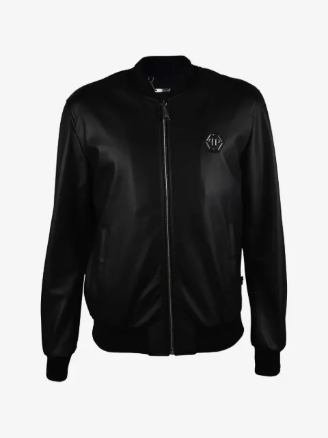 Philipp Plein hexagonal-logo leather bomber jacket