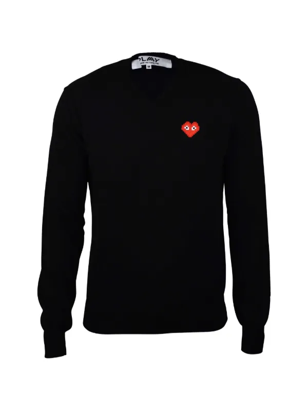Comme Des Garçons Play ハート Vネックセーター | ブラック | FARFETCH JP