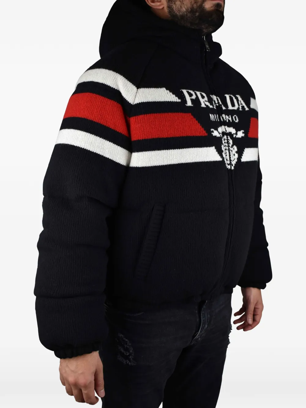Prada Gewatteerd jack verfraaid met logo Blauw