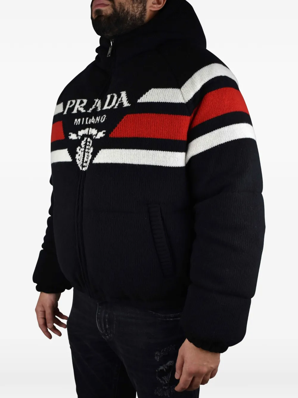 Prada Gewatteerd jack verfraaid met logo Blauw