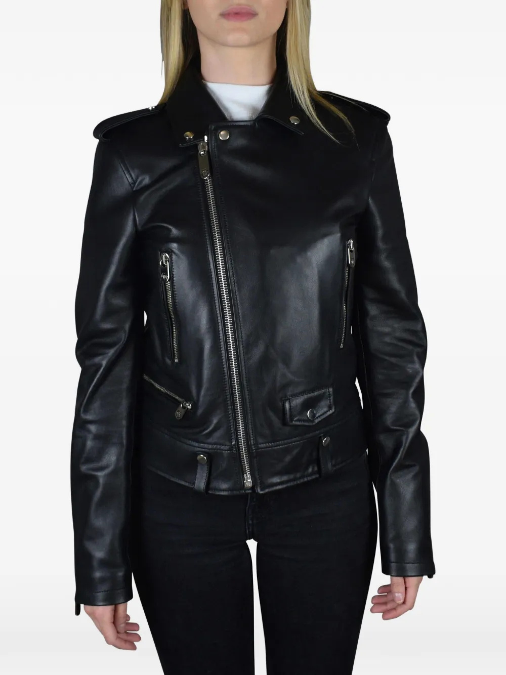 Philipp Plein Zilveren jack met rits Zwart