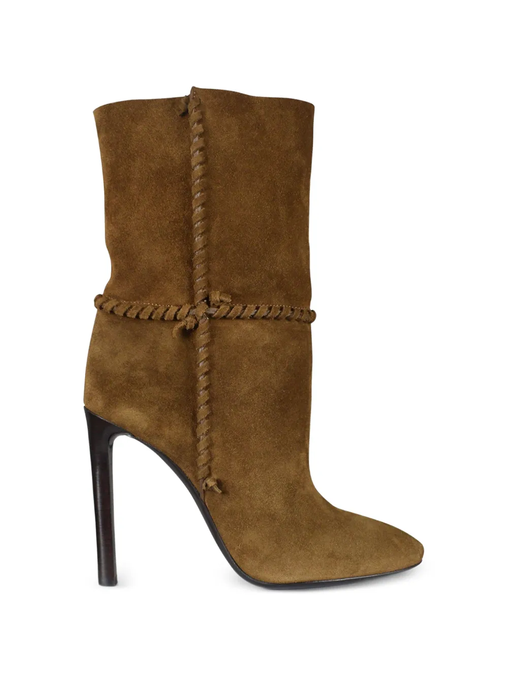 Saint Laurent Lacing Leather Boots In Brown