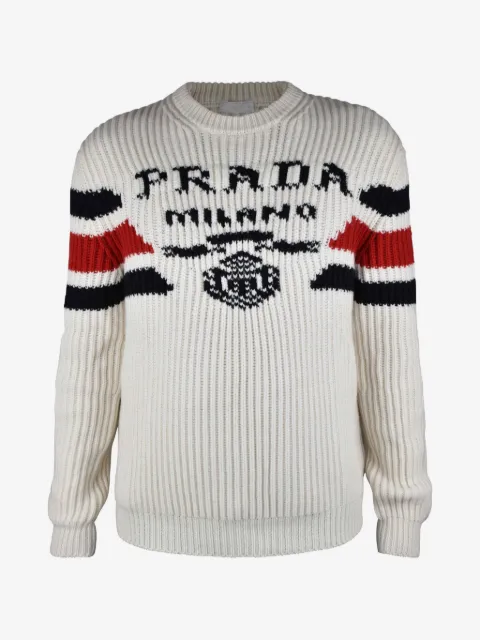 Prada pull rayé en cachemire à logo