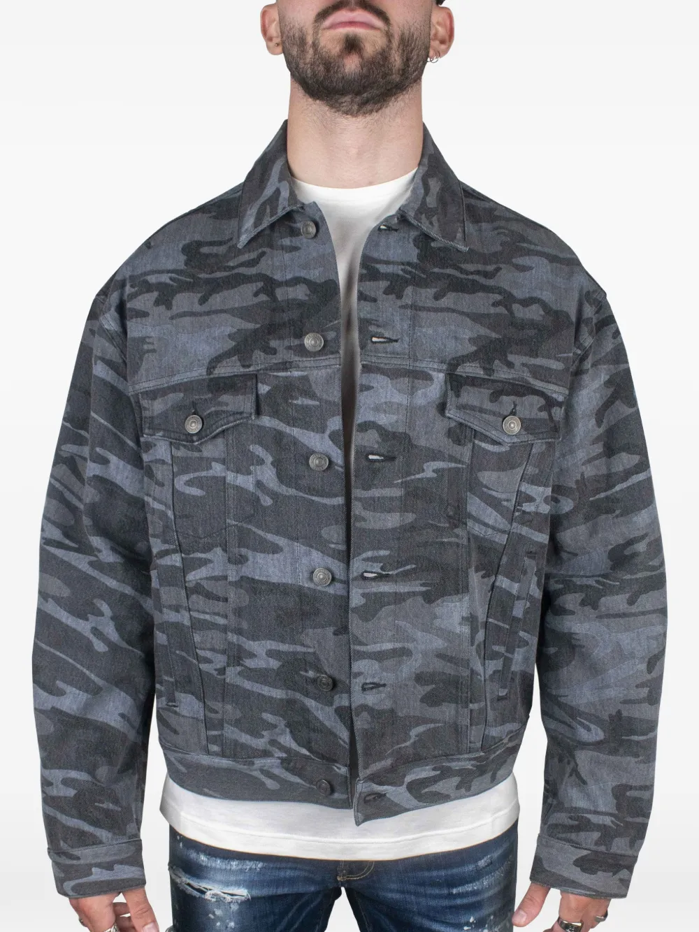 Balenciaga Denim jack met camouflageprint Grijs