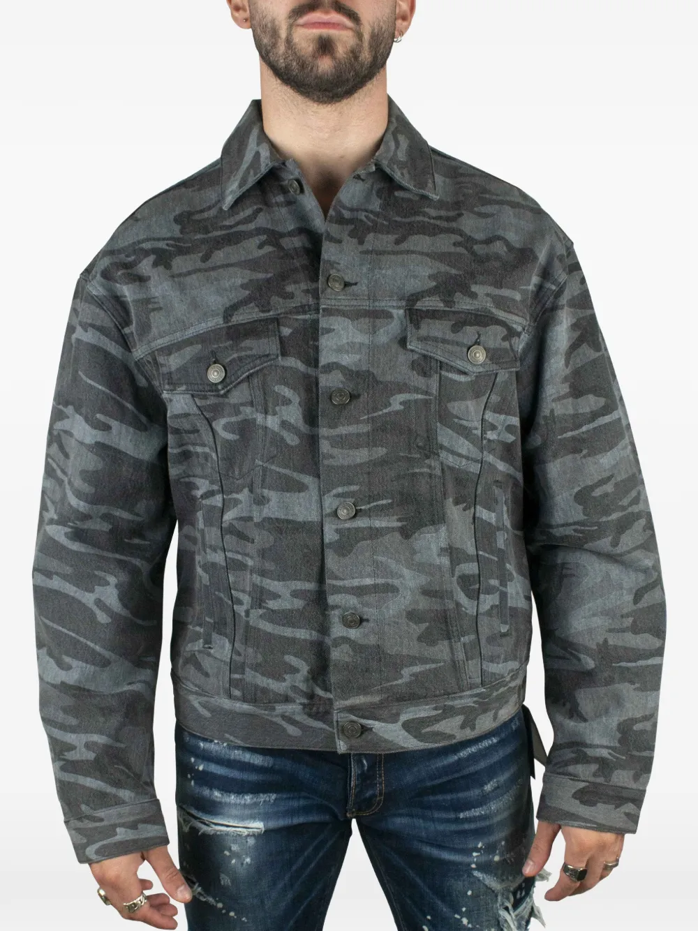 Balenciaga Denim jack met camouflageprint Grijs