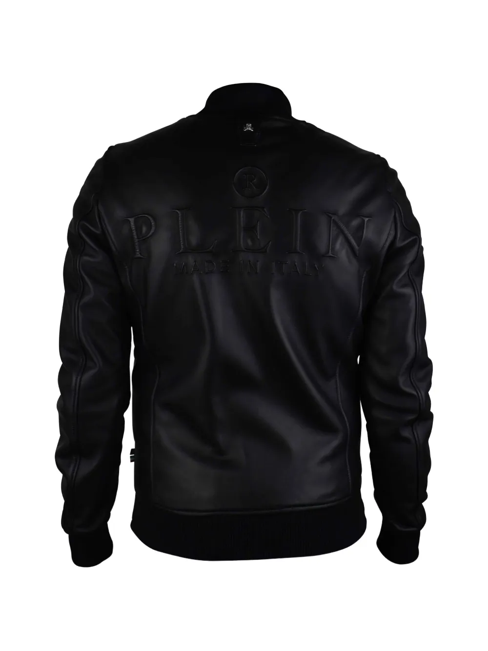 Philipp Plein Leren bomberjack met logo Zwart