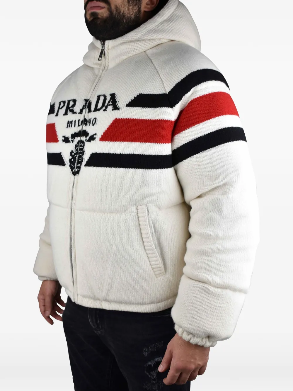 Prada Logo Hooded Down Jacket | White | FARFETCH