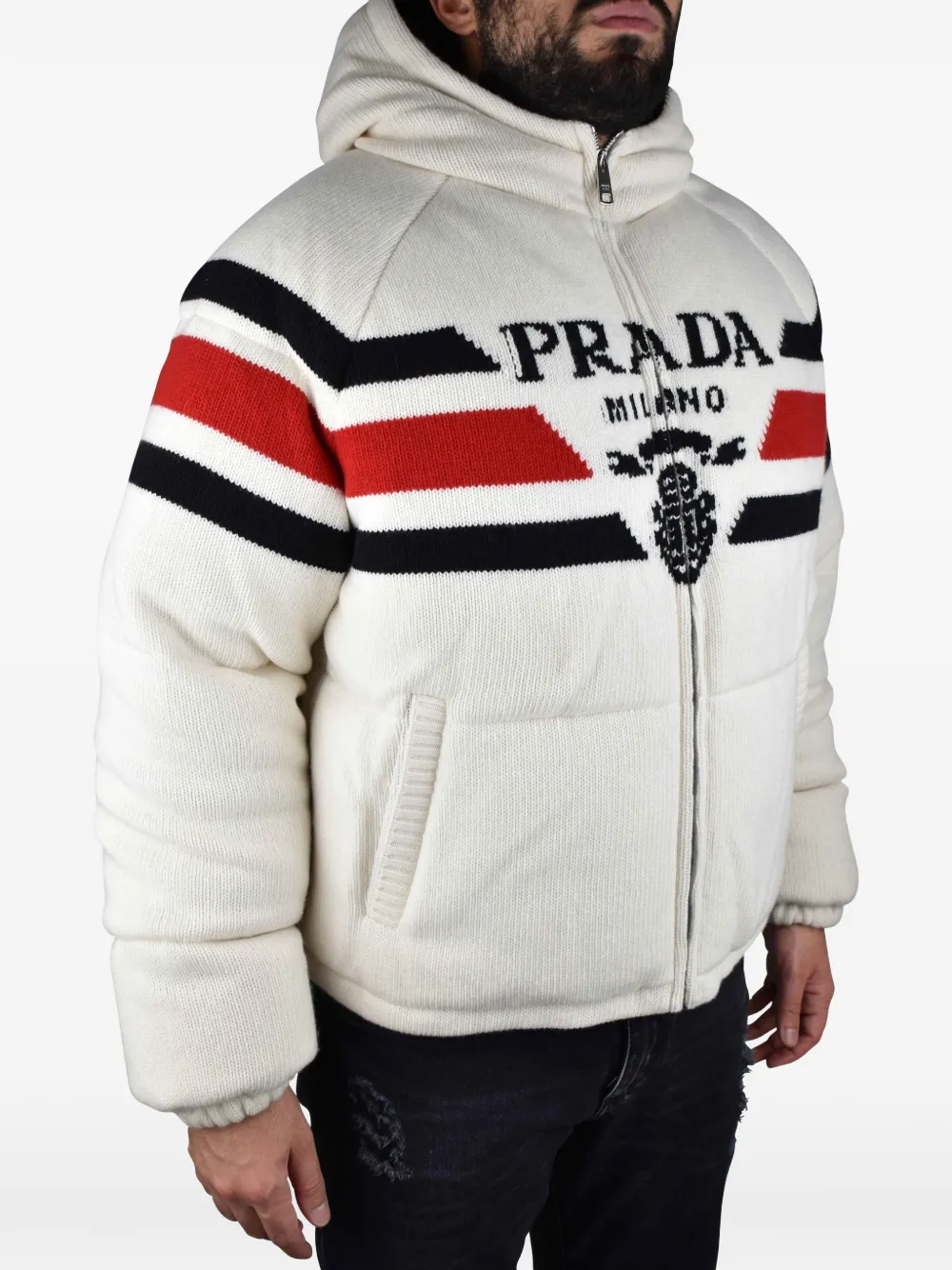 Prada Logo Hooded Down Jacket | White | FARFETCH