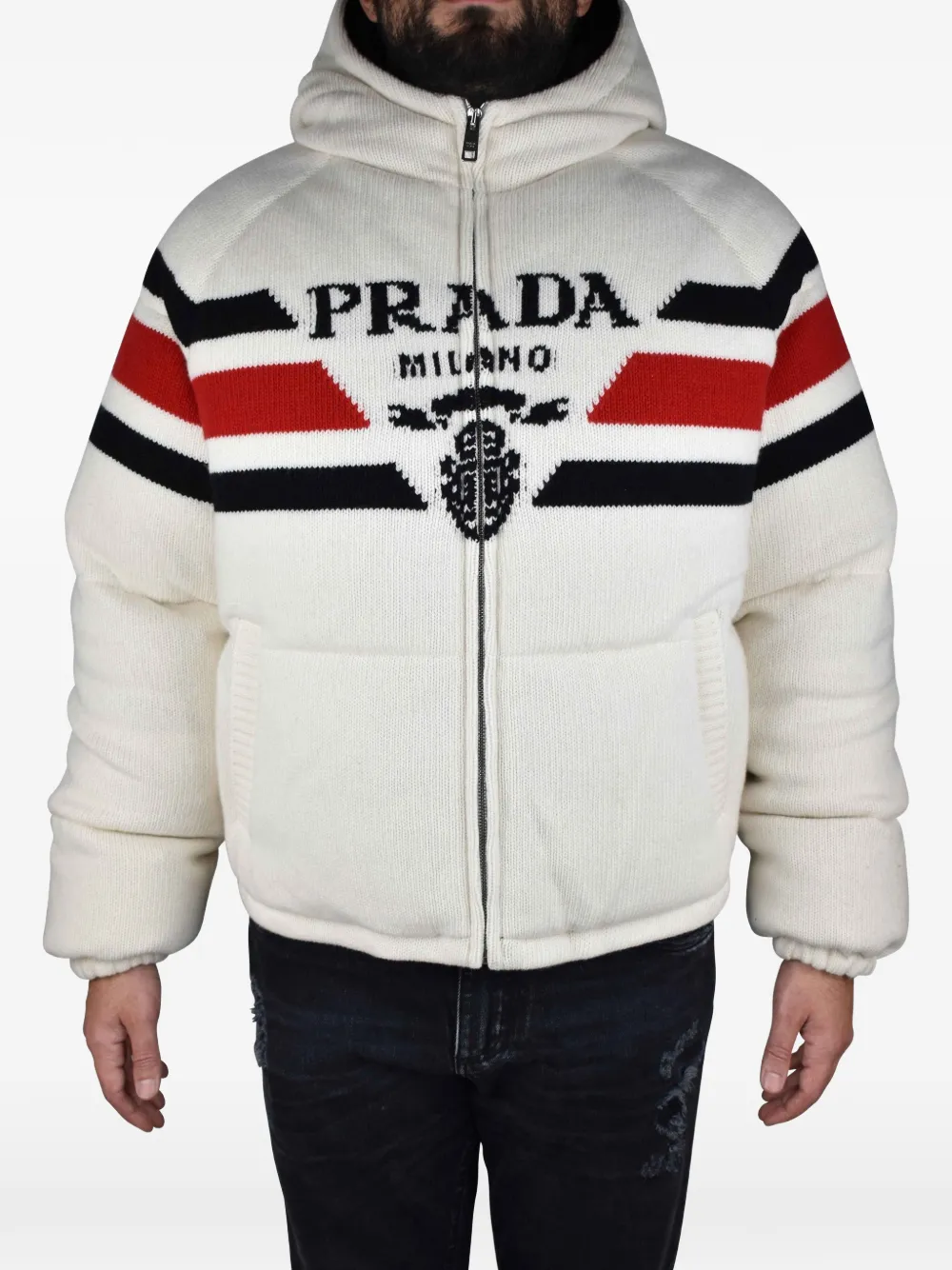 Prada Donsjack met capuchon en logo Wit