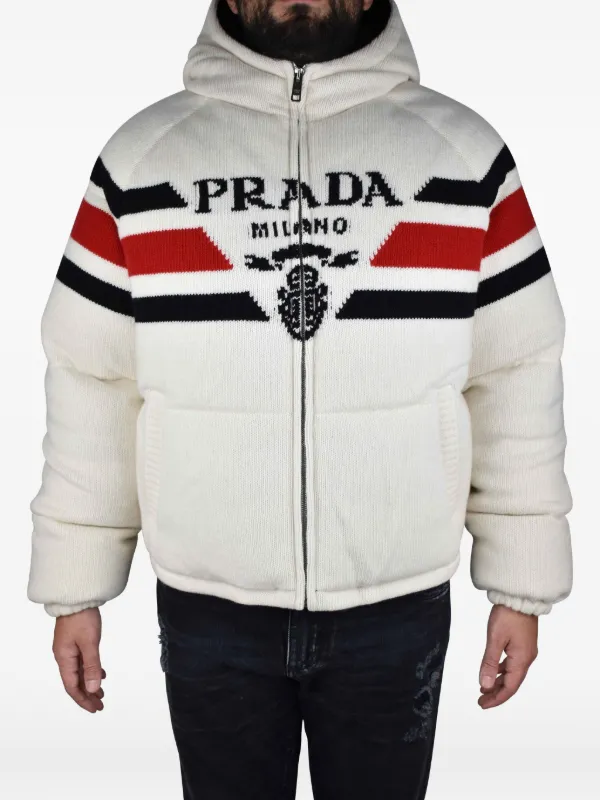 Prada Logo Hooded Down Jacket | White | FARFETCH
