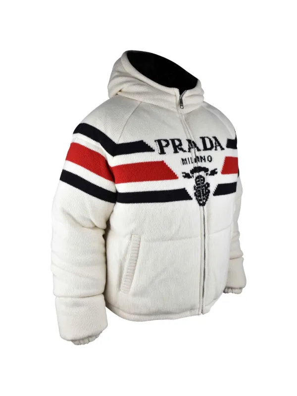 Prada Logo Hooded Down Jacket | White | FARFETCH
