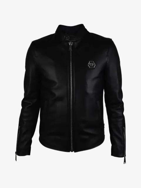 Philipp Plein chamarra biker con logo hexagonal