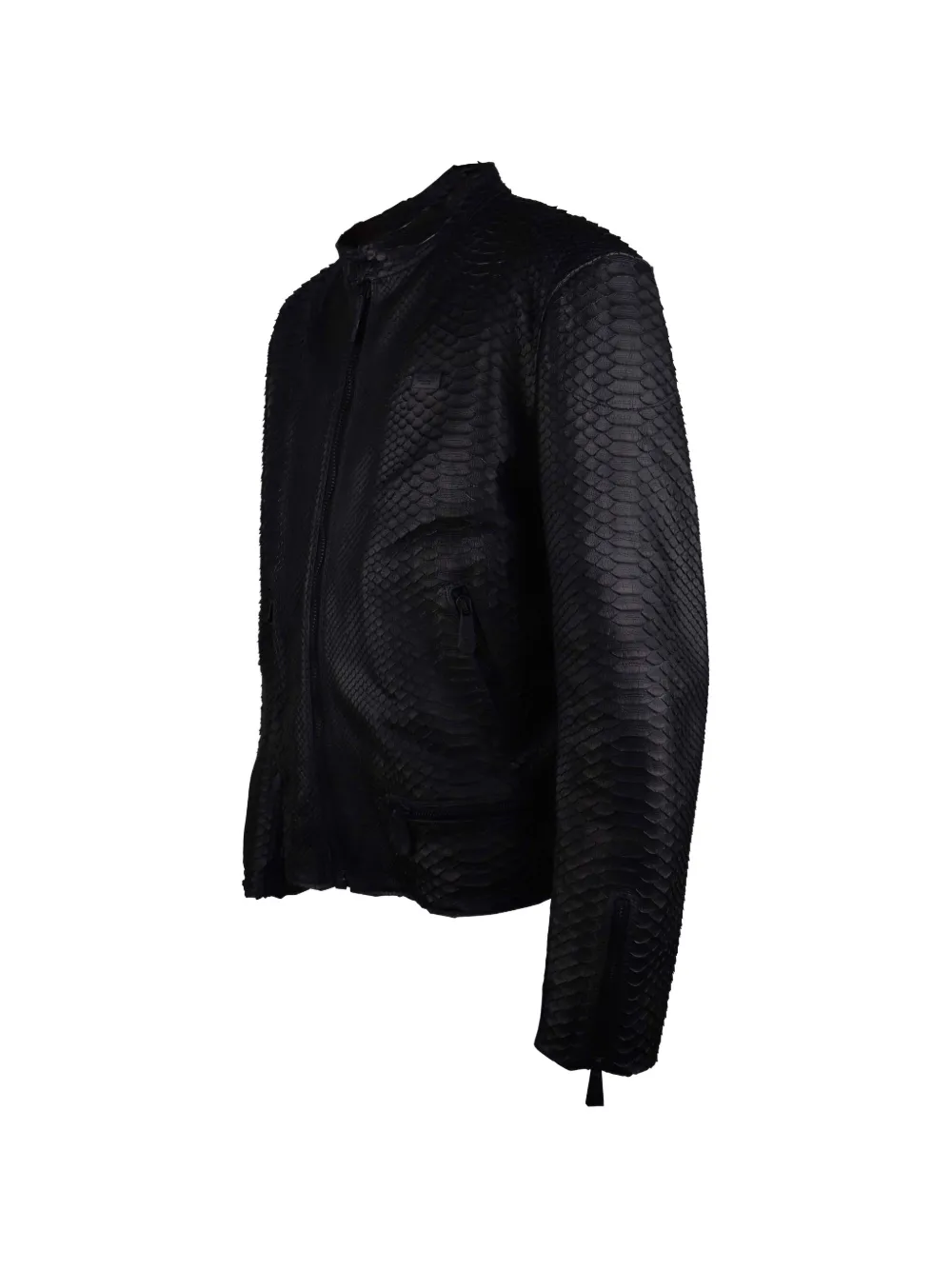 Philipp Plein Textured Python Leather Biker Jacket In Black