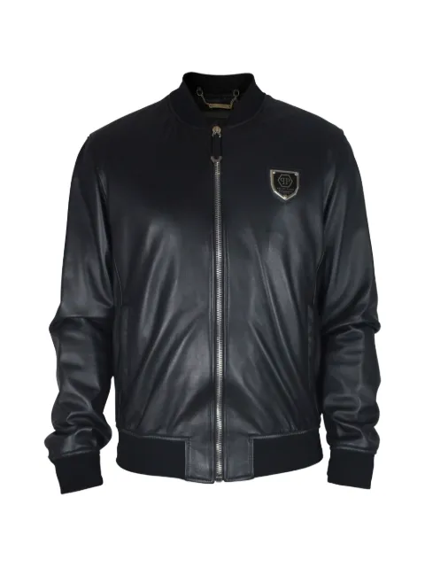 Philipp Plein logo-plaque leather bomber jacket