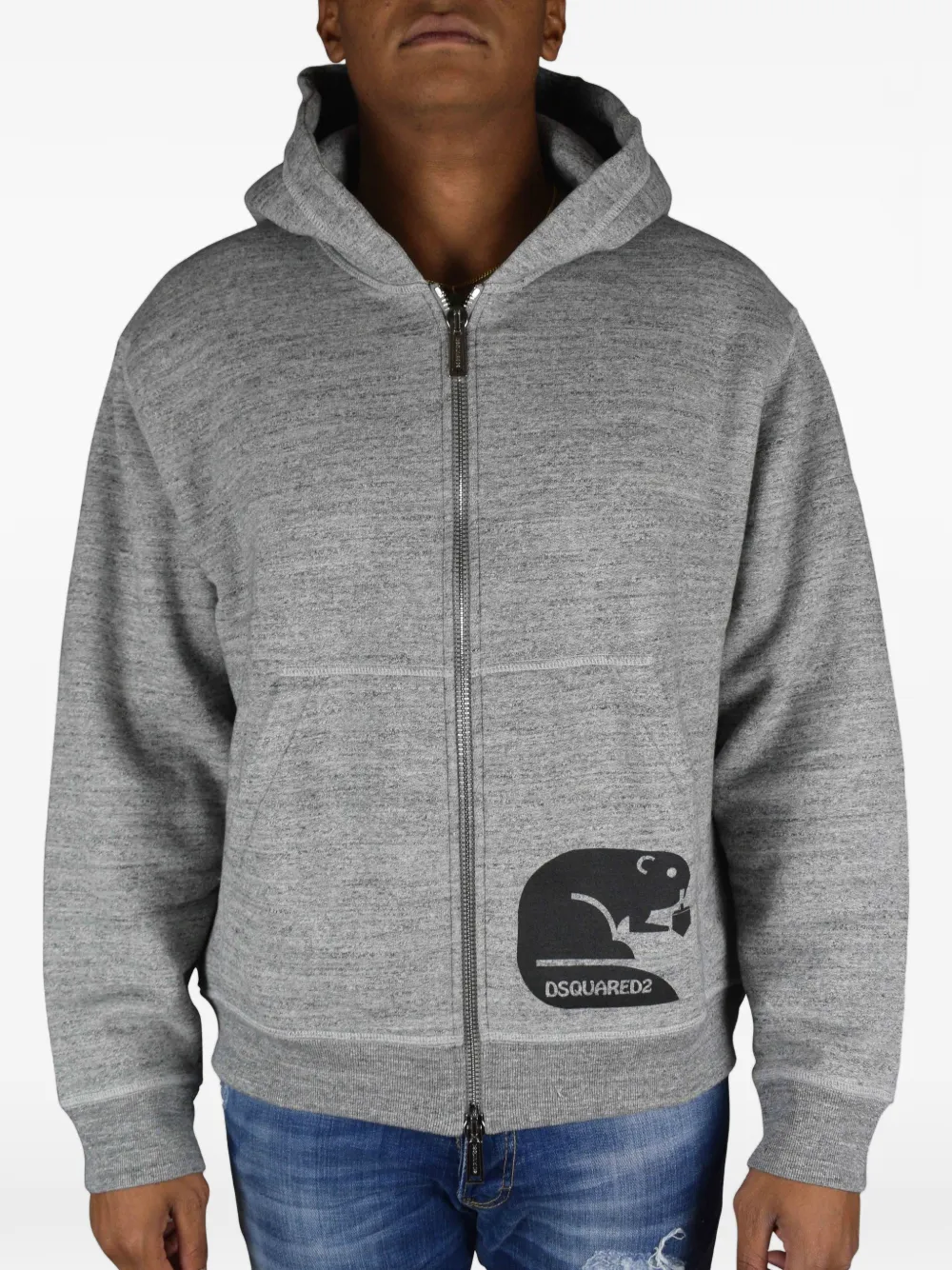 Dsquared2 Heather Gray Zip Cardigan With Graphics In Multi