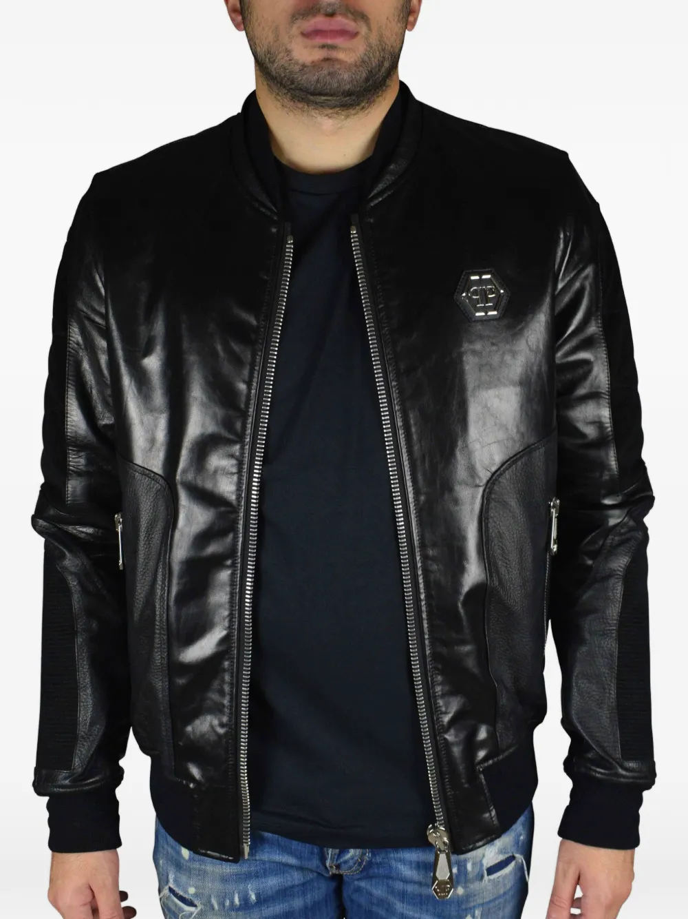 Philipp Plein Bomberjack met logo-applicatie Zwart