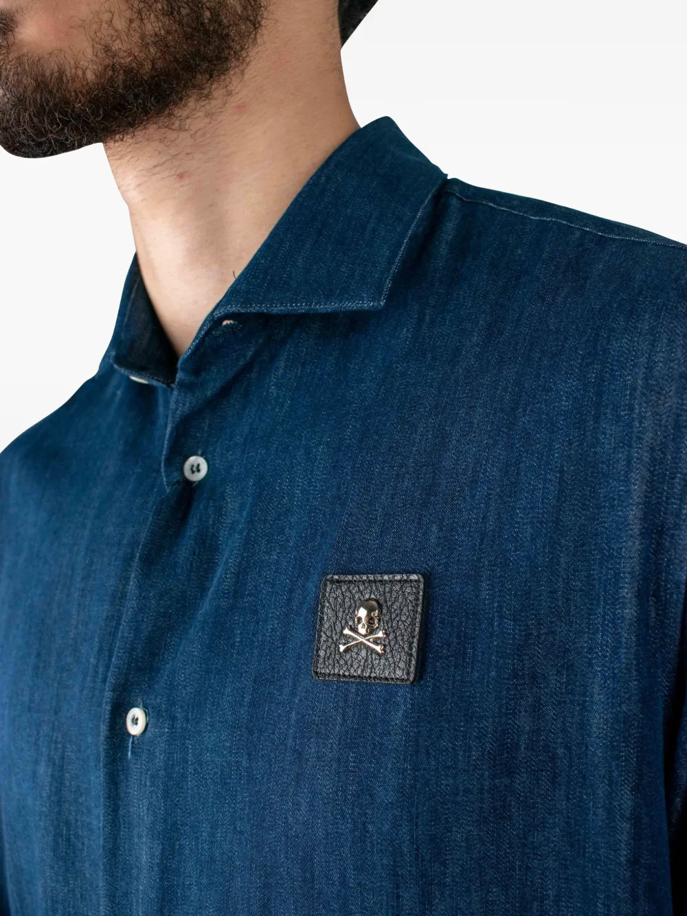 Philipp Plein Denim overhemd met logopatch Blauw