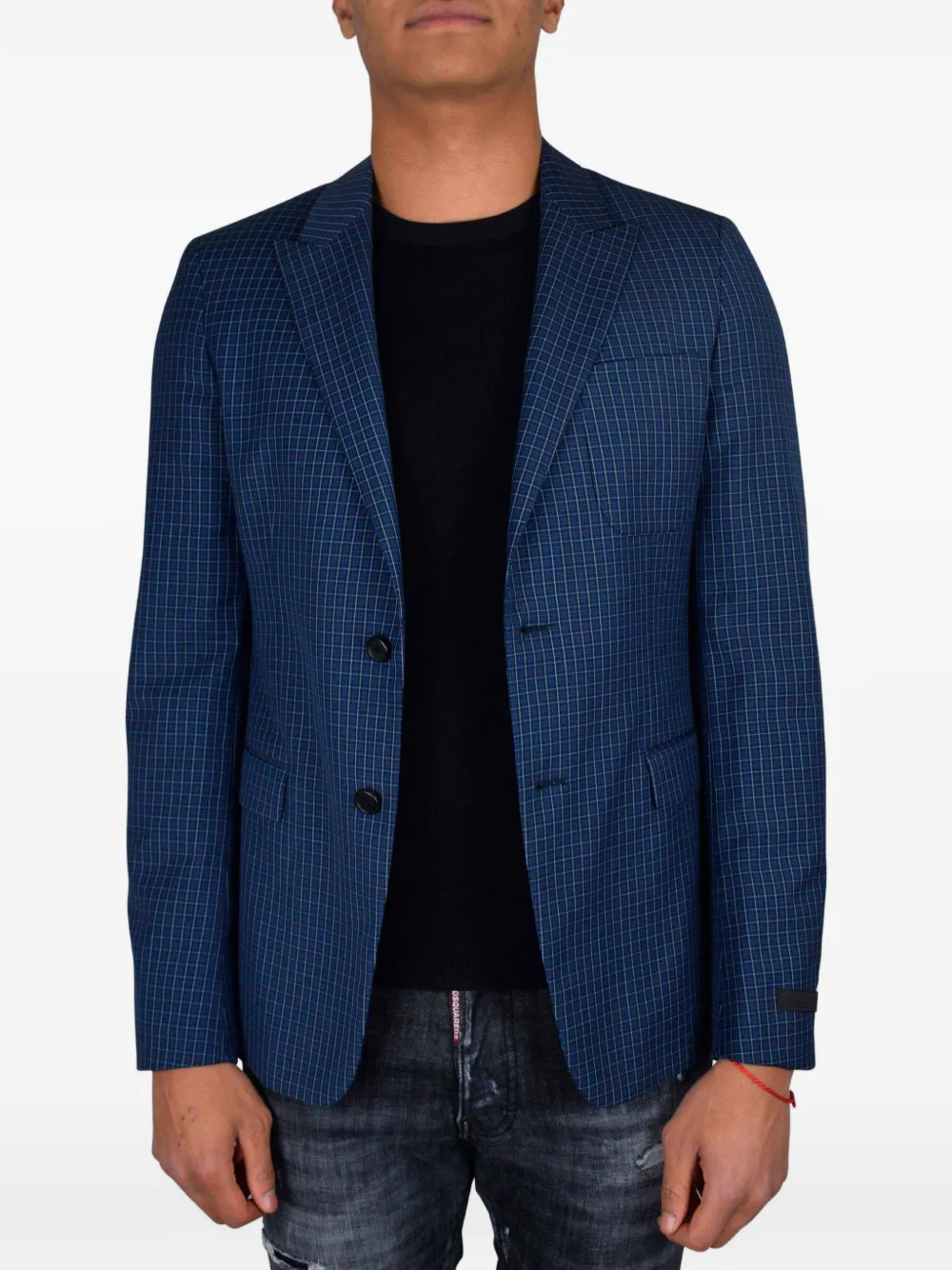 Prada Checkered Button Blazer In Blue