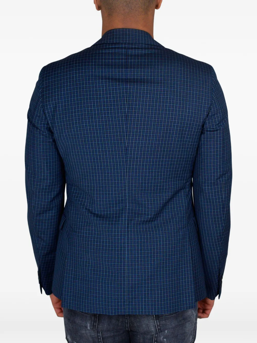 Prada Checkered Button Blazer In Blue