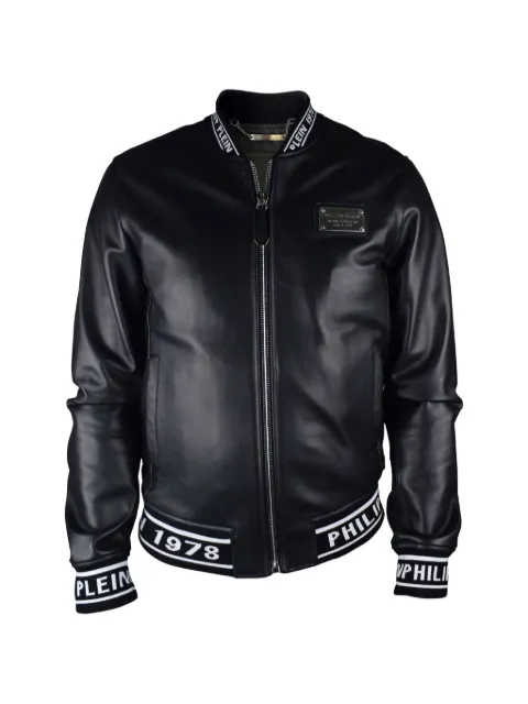 Philipp Plein logo leather bomber jacket