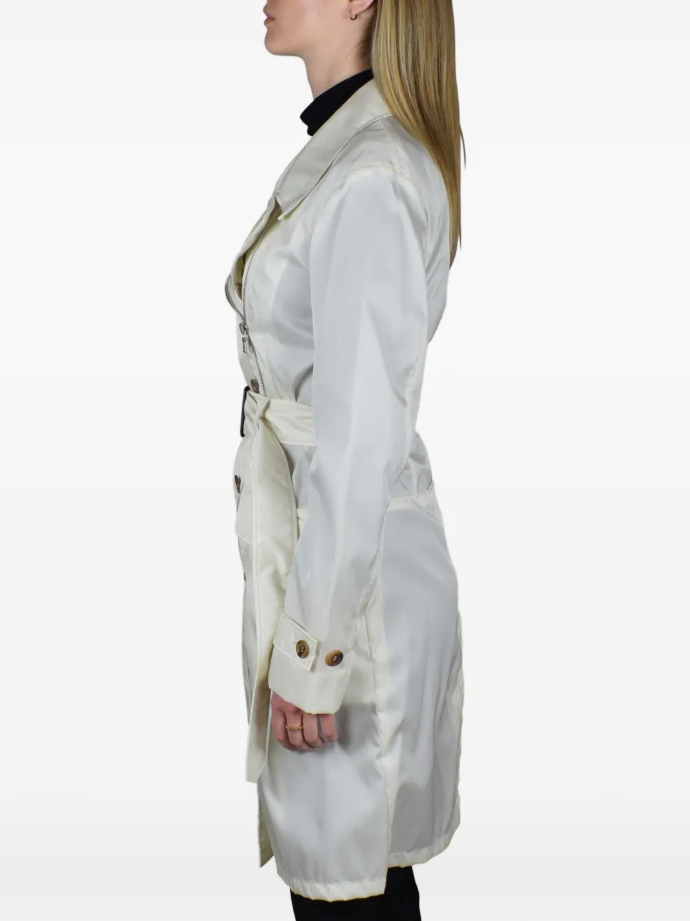Prada Zip Belted Coat In White