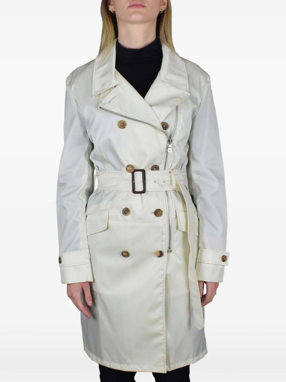 Prada Zip Belted Coat In White